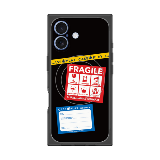 プレミアムスクエアケース with MagSafe［ FRAGILE Stickers - Black ］