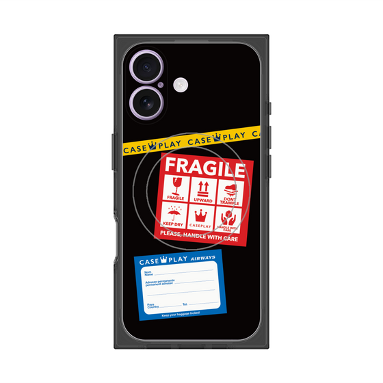 プレミアムスクエアケース with MagSafe［ FRAGILE Stickers - Black ］