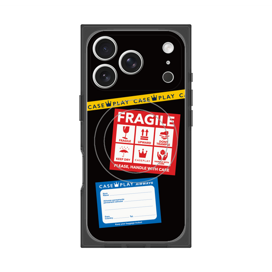 プレミアムスクエアケース with MagSafe［ FRAGILE Stickers - Black ］