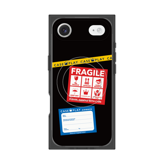 プレミアムスクエアケース with MagSafe［ FRAGILE Stickers - Black ］