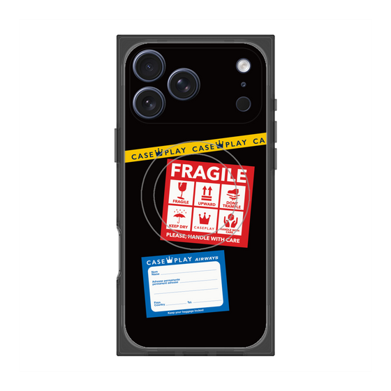 プレミアムスクエアケース with MagSafe［ FRAGILE Stickers - Black ］