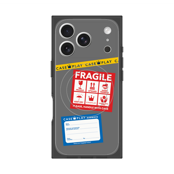 プレミアムスクエアケース with MagSafe［ FRAGILE Stickers - Gray ］