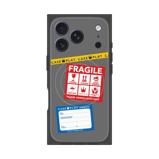プレミアムスクエアケース with MagSafe［ FRAGILE Stickers - Gray ］
