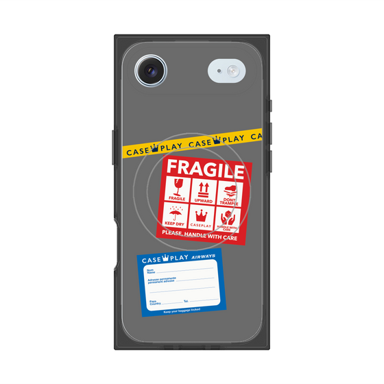 プレミアムスクエアケース with MagSafe［ FRAGILE Stickers - Gray ］