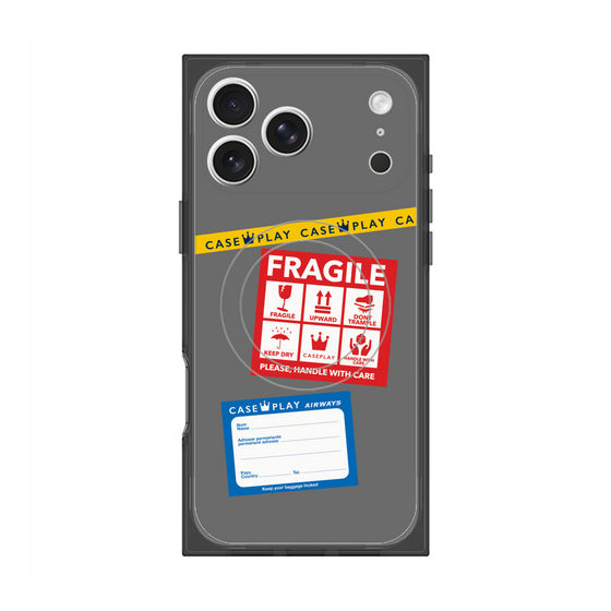 プレミアムスクエアケース with MagSafe［ FRAGILE Stickers - Gray ］