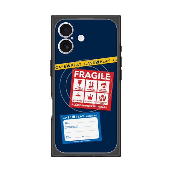 プレミアムスクエアケース with MagSafe［ FRAGILE Stickers - Navy ］