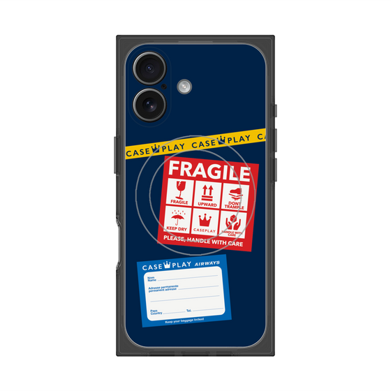 プレミアムスクエアケース with MagSafe［ FRAGILE Stickers - Navy ］