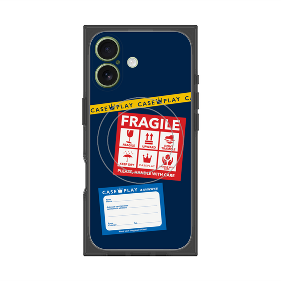 プレミアムスクエアケース with MagSafe［ FRAGILE Stickers - Navy ］