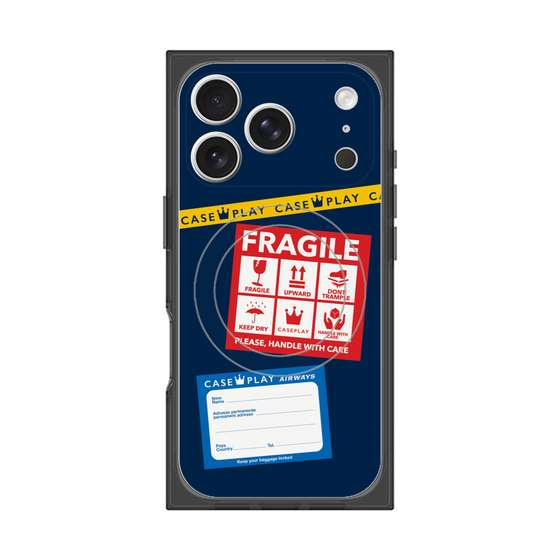 プレミアムスクエアケース with MagSafe［ FRAGILE Stickers - Navy ］