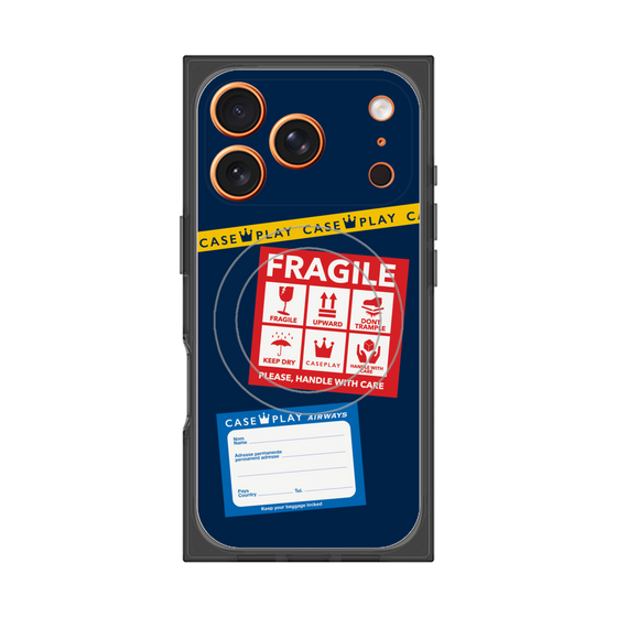 プレミアムスクエアケース with MagSafe［ FRAGILE Stickers - Navy ］