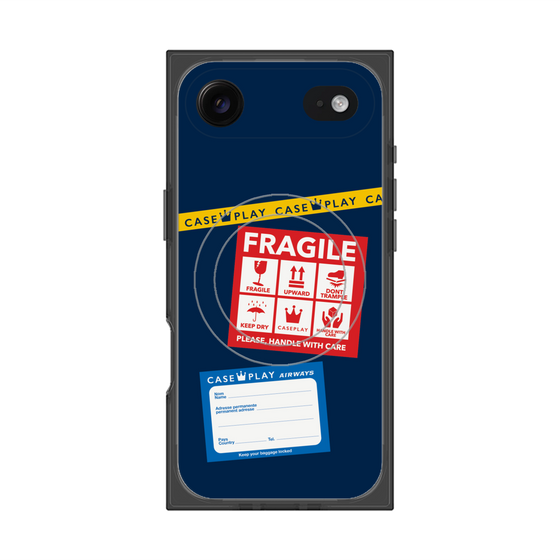 プレミアムスクエアケース with MagSafe［ FRAGILE Stickers - Navy ］