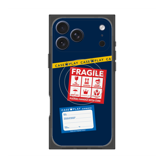 プレミアムスクエアケース with MagSafe［ FRAGILE Stickers - Navy ］