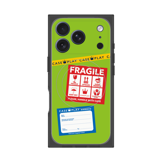 プレミアムスクエアケース with MagSafe［ FRAGILE Stickers - Green ］