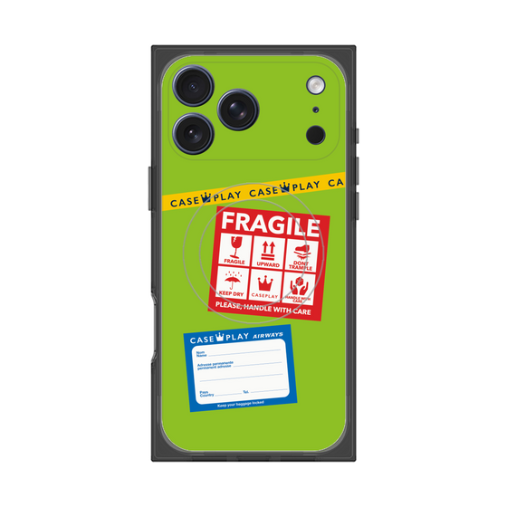 プレミアムスクエアケース with MagSafe［ FRAGILE Stickers - Green ］