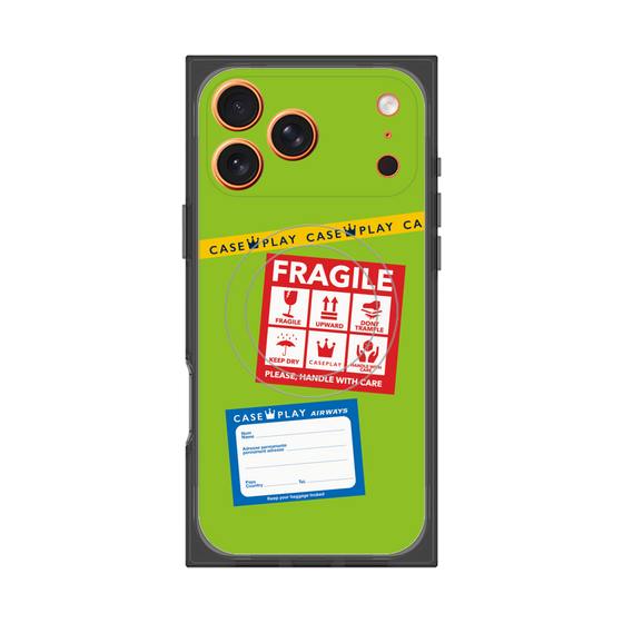 プレミアムスクエアケース with MagSafe［ FRAGILE Stickers - Green ］