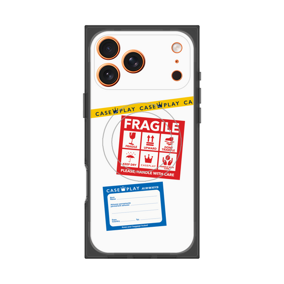 プレミアムスクエアケース with MagSafe［ FRAGILE Stickers - White ］