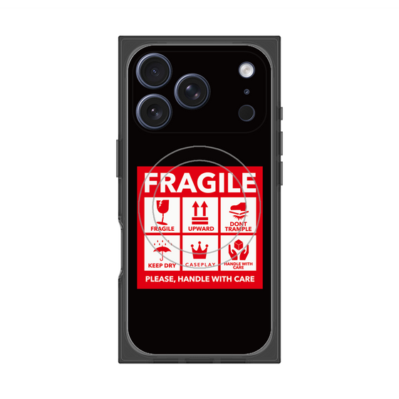 プレミアムスクエアケース with MagSafe［ FRAGILE Sticker - Black ］