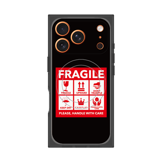 プレミアムスクエアケース with MagSafe［ FRAGILE Sticker - Black ］