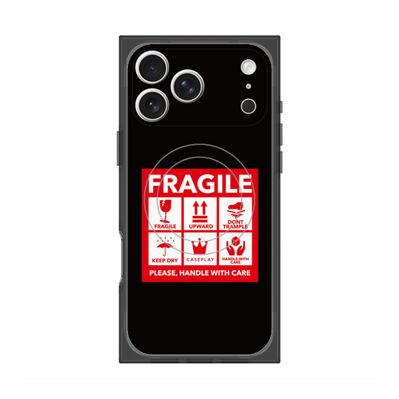 プレミアムスクエアケース with MagSafe［ FRAGILE Sticker - Black ］