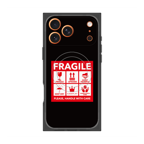 プレミアムスクエアケース with MagSafe［ FRAGILE Sticker - Black ］