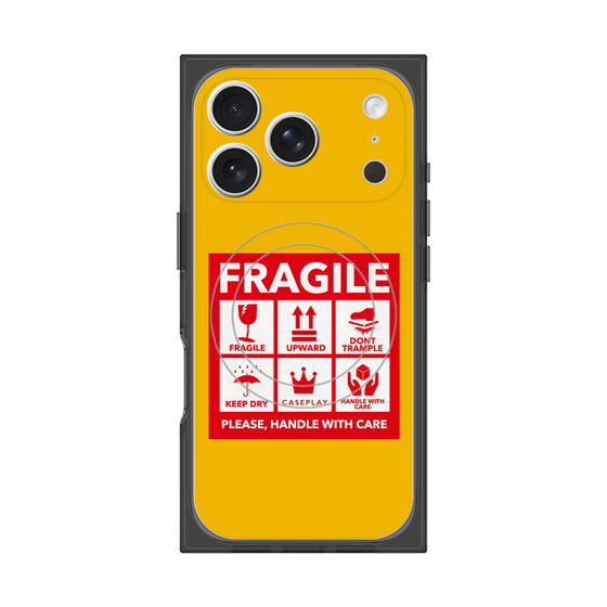 プレミアムスクエアケース with MagSafe［ FRAGILE Sticker - Yellow ］