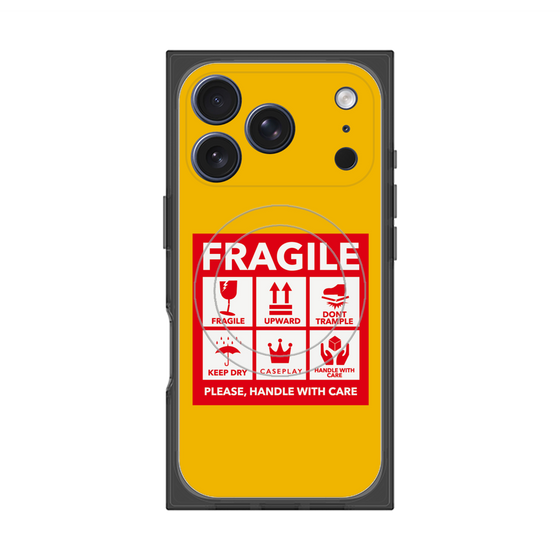 プレミアムスクエアケース with MagSafe［ FRAGILE Sticker - Yellow ］