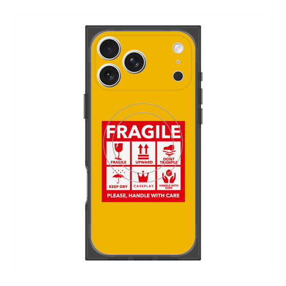 プレミアムスクエアケース with MagSafe［ FRAGILE Sticker - Yellow ］