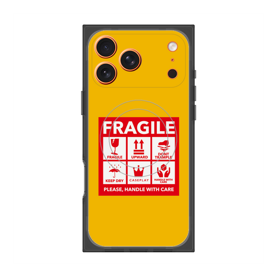 プレミアムスクエアケース with MagSafe［ FRAGILE Sticker - Yellow ］
