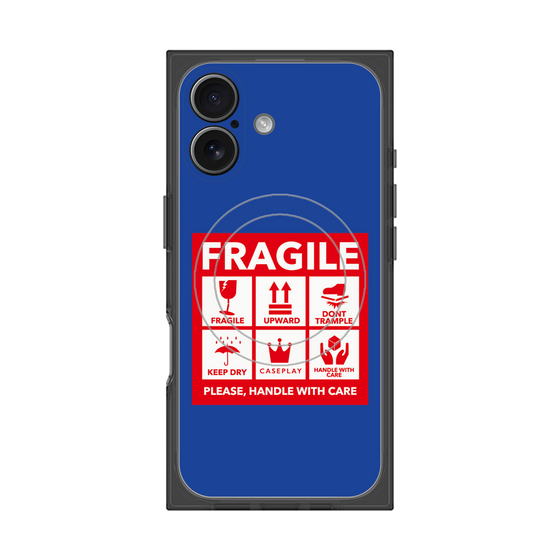 プレミアムスクエアケース with MagSafe［ FRAGILE Sticker - Blue ］