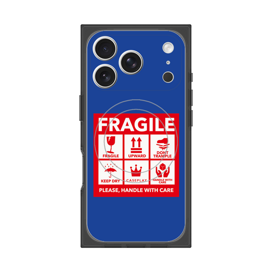 プレミアムスクエアケース with MagSafe［ FRAGILE Sticker - Blue ］