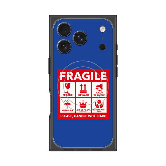 プレミアムスクエアケース with MagSafe［ FRAGILE Sticker - Blue ］