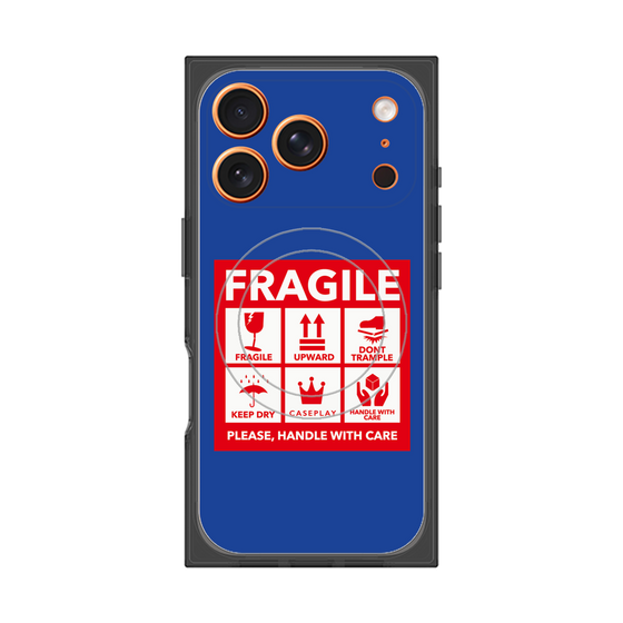 プレミアムスクエアケース with MagSafe［ FRAGILE Sticker - Blue ］