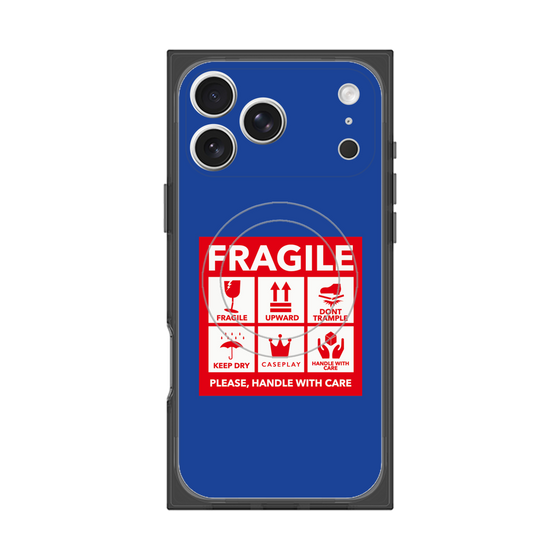 プレミアムスクエアケース with MagSafe［ FRAGILE Sticker - Blue ］