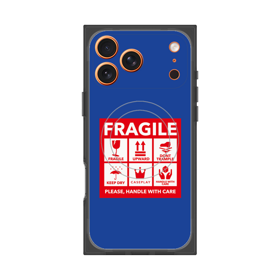 プレミアムスクエアケース with MagSafe［ FRAGILE Sticker - Blue ］