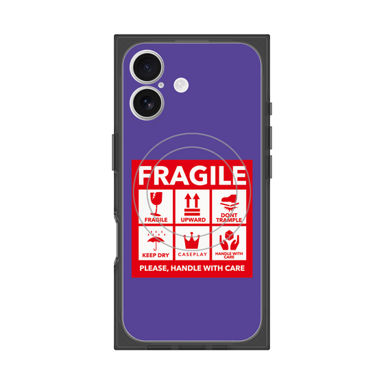 プレミアムスクエアケース with MagSafe［ FRAGILE Sticker - Purple ］