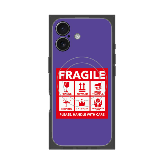 プレミアムスクエアケース with MagSafe［ FRAGILE Sticker - Purple ］