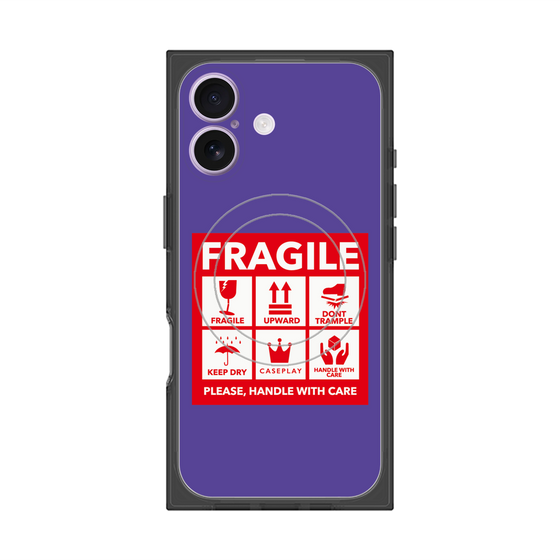 プレミアムスクエアケース with MagSafe［ FRAGILE Sticker - Purple ］