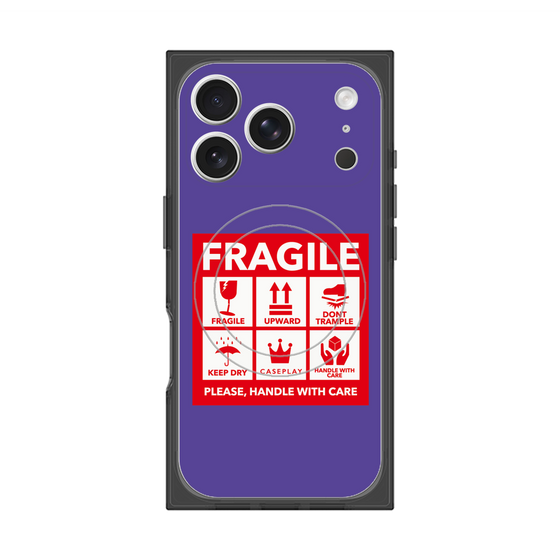 プレミアムスクエアケース with MagSafe［ FRAGILE Sticker - Purple ］