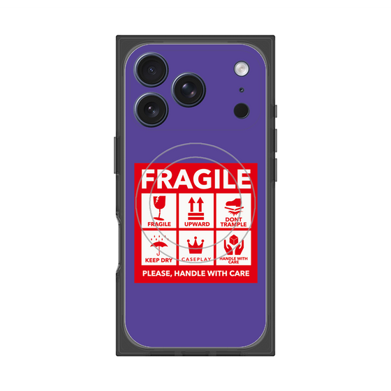 プレミアムスクエアケース with MagSafe［ FRAGILE Sticker - Purple ］