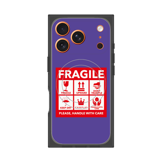 プレミアムスクエアケース with MagSafe［ FRAGILE Sticker - Purple ］