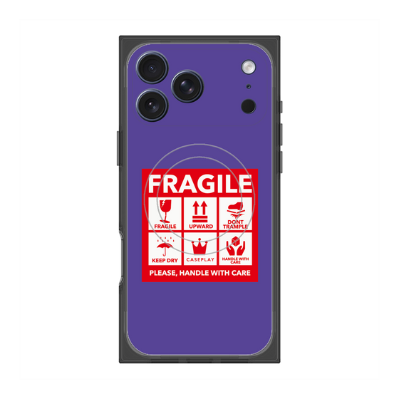 プレミアムスクエアケース with MagSafe［ FRAGILE Sticker - Purple ］
