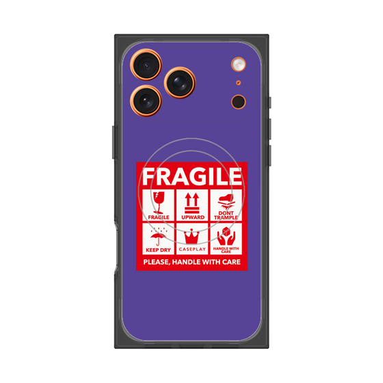 プレミアムスクエアケース with MagSafe［ FRAGILE Sticker - Purple ］