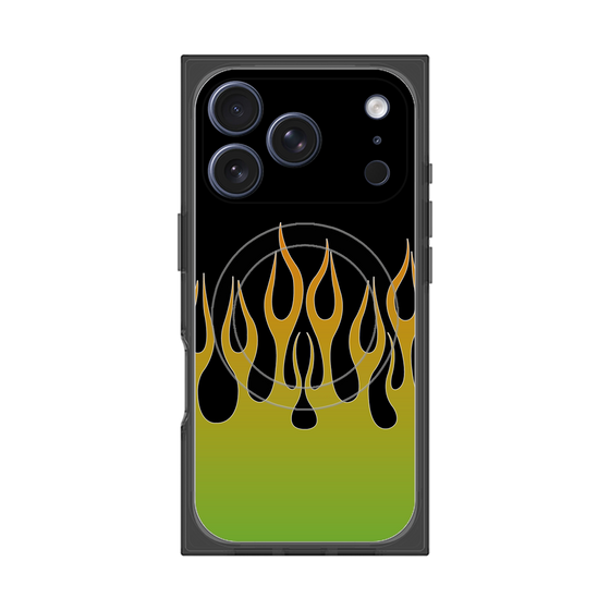プレミアムスクエアケース with MagSafe［ 炎 - Green ］