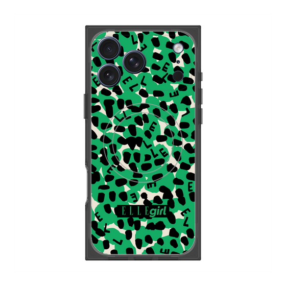 プレミアムスクエアケース with MagSafe［ ELLEgirl - レオパード - Green ］