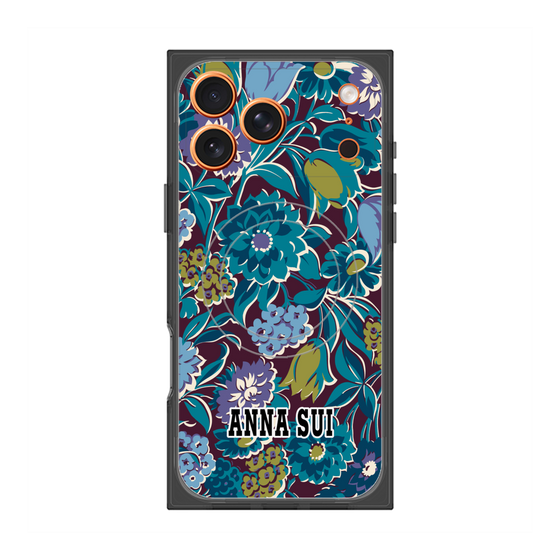 プレミアムスクエアケース with MagSafe［ ANNA SUI - ガーデンフワラー - シアン ］