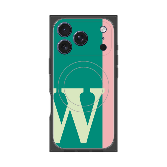 プレミアムスクエアケース with MagSafe［ オリジナル - initial color line - W green ］