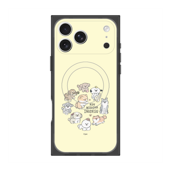 プレミアムスクエアケース with MagSafe［ こんにちは、いぬです - みんなそろって - ベージュ ］