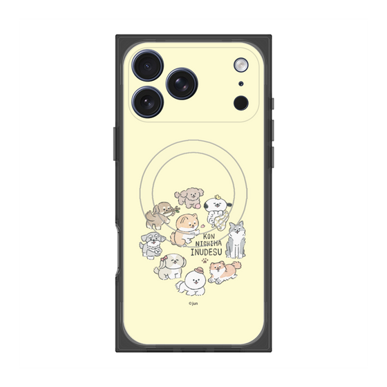 プレミアムスクエアケース with MagSafe［ こんにちは、いぬです - みんなそろって - ベージュ ］