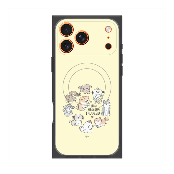 プレミアムスクエアケース with MagSafe［ こんにちは、いぬです - みんなそろって - ベージュ ］