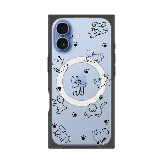プレミアムスクエアケース with MagSafe［ オリジナル - CASEPLAYイヌ総柄 - black ］